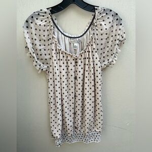 French Laundry Cream Polka Dot Short Sleeve Blouse